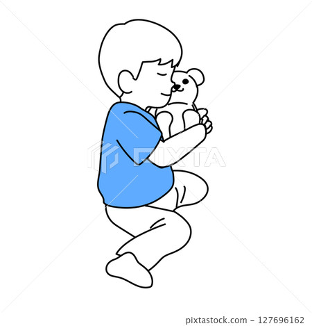 孩子抱著絨毛玩具的插圖 127696162