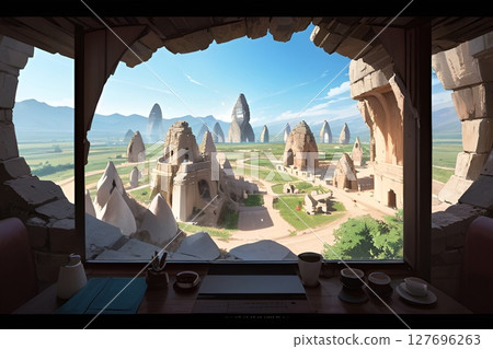 一個帶有網咖風格顯示器的房間,將遊戲世界的古代遺跡與現實連接起來 一個帶有網咖風格顯示器的房間,將遊戲世界的古代遺跡與現實連接起來 127696263