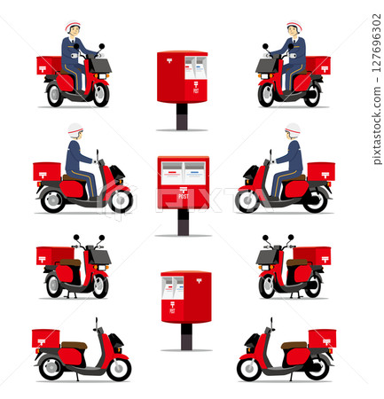 郵差摩托車和郵筒兩套 127696302