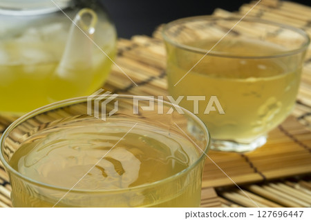 Cold green tea Cold tea made in a teapot 127696447