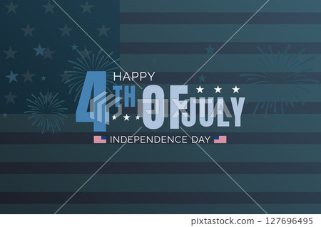 Happy 4th of July Celebration with Flag and Fireworks 127696495