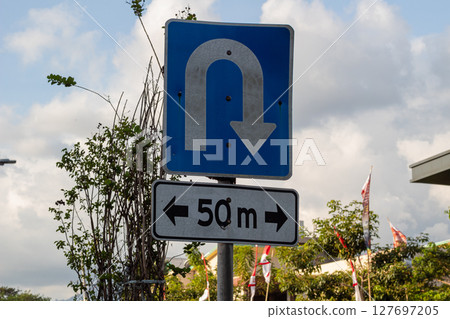 U Turn Sign on Decorative Pole U Turn Sign on Decorative Pole 127697205
