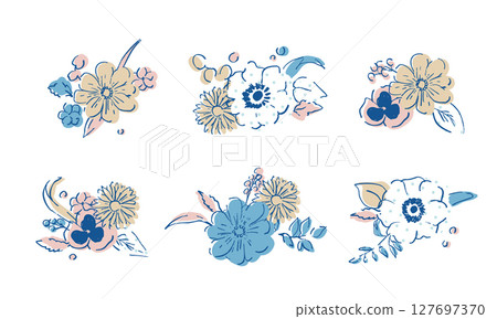 Hand-drawn plant illustration. Vector material of plants and flowers. Simple summer background frame of plants and flowers. Plant set. Hand-drawn plant illustration. Vector material of plants and flowers. Simple summer background frame of plants and flowers. Plant set. 127697370