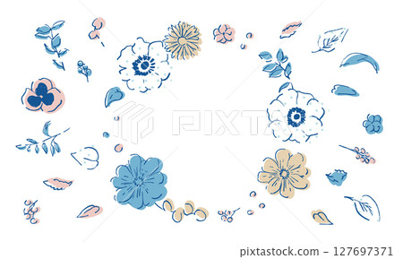 Hand-drawn plant illustration. Vector material of plants and flowers. Simple summer background frame of plants and flowers. Plant set. Hand-drawn plant illustration. Vector material of plants and flowers. Simple summer background frame of plants and flowers. Plant set. 127697371
