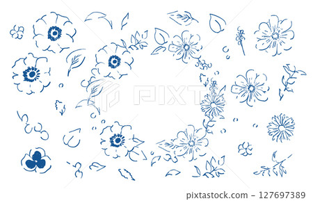 Hand-drawn plant illustration. Vector material of plants and flowers. Simple summer background frame of plants and flowers. Plant set. 127697389