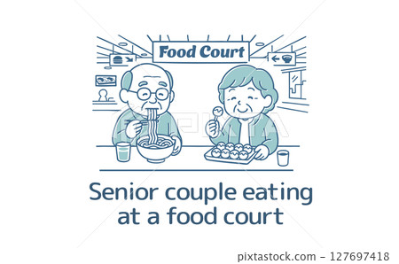 一對老年夫婦在美食廣場吃飯 127697418