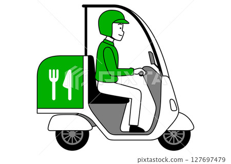 一名男子騎著外送自行車送餐 一名男子騎著外送自行車送餐 127697479