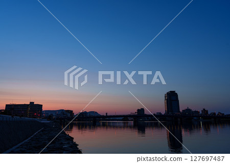 Matsue city at dawn Matsue city at dawn 127697487