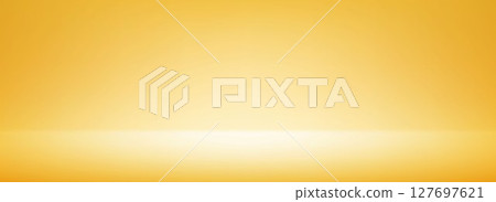 Golden gradient studio room design. Light yellow podium concept wallpaper. Wall and floor surface backdrop for presentation, product showcase, mockup template. Vector empty shelf display backdrop 127697621