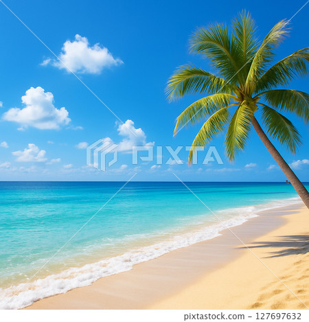 Blue sea and palm tree Blue sea and palm tree 127697632