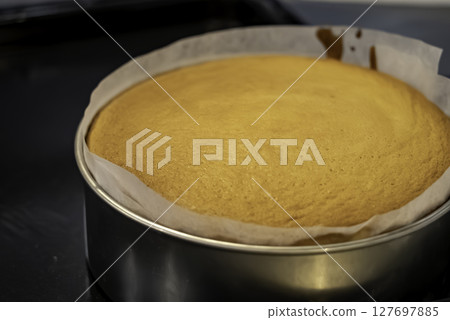 Beautifully baked sponge cake Beautifully baked sponge cake 127697885