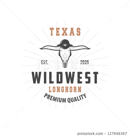 vintage retro design concept with longhorn logo illustration horn symbol from old ranch concept template in west texas vintage retro design concept with longhorn logo illustration horn symbol from old ranch concept template in west texas 127698367