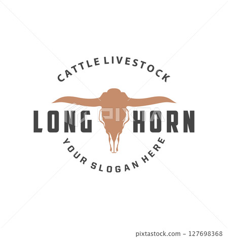 vintage retro design concept with longhorn logo illustration horn symbol from old ranch concept template in west texas 127698368