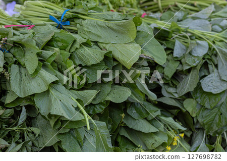Bunches of Choy Sum Ready for Sale 127698782