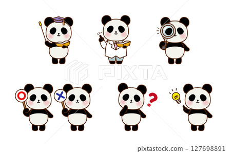 學習場景的熊貓角色集 學習場景的熊貓角色集 127698891