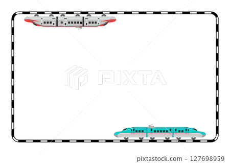 A frame of a horizontal track on which the toy-style Shinkansen E5 and E6 series trains run A frame of a horizontal track on which the toy-style Shinkansen E5 and E6 series trains run 127698959