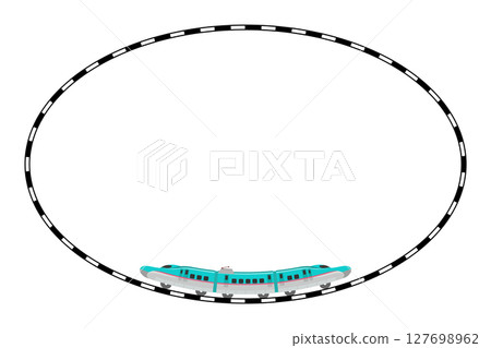 A horizontally oval track frame on which the toy-style E5 series Shinkansen train runs A horizontally oval track frame on which the toy-style E5 series Shinkansen train runs 127698962