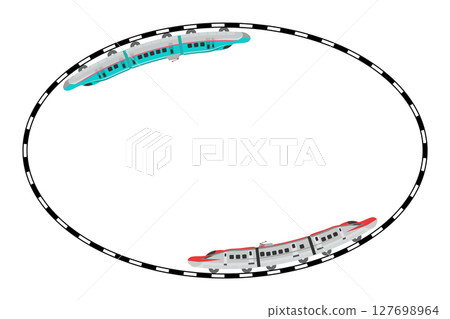 玩具風格的新幹線E5和E6系列列車運行的水平橢圓形軌道框架 玩具風格的新幹線E5和E6系列列車運行的水平橢圓形軌道框架 127698964