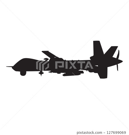 Military drone silhouette. Silhouette of the UAV drone 127699069