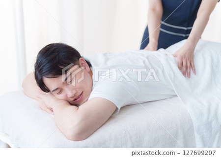 Aesthetician treating a customer 127699207