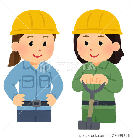 兩名女性建築工人並肩站立的場景插圖(平面設計) 兩名女性建築工人並肩站立的場景插圖(平面設計) 127699296