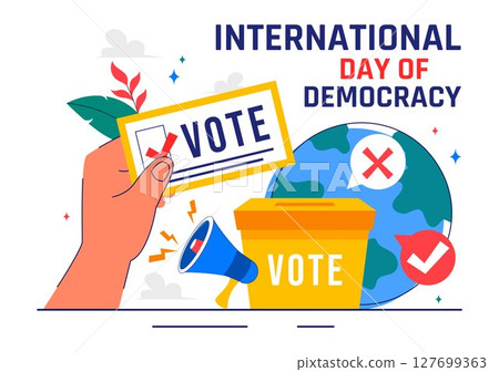 International Day of Democracy Vector Illustration on September 15 with Hands Holding Voting Papers for Resolution in a Flat Cartoon Style Background 127699363