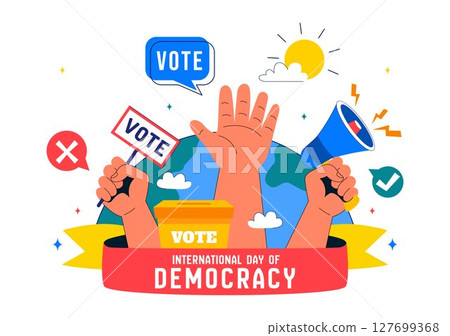 International Day of Democracy Vector Illustration on September 15 with Hands Holding Voting Papers for Resolution in a Flat Cartoon Style Background 127699368