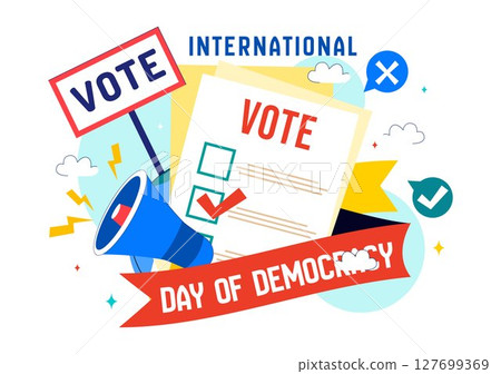 International Day of Democracy Vector Illustration on September 15 with Hands Holding Voting Papers for Resolution in a Flat Cartoon Style Background 127699369