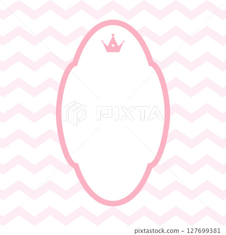 Princess frame with crown. Cute pink template for invitation. Royal poster for birthday, baby shower or wedding. Vintage Vector illustration in flat cartoon style 127699381