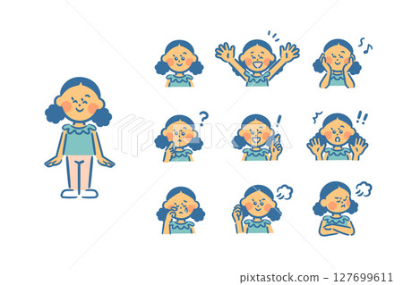 African girl - full body + 9 facial expressions 127699611