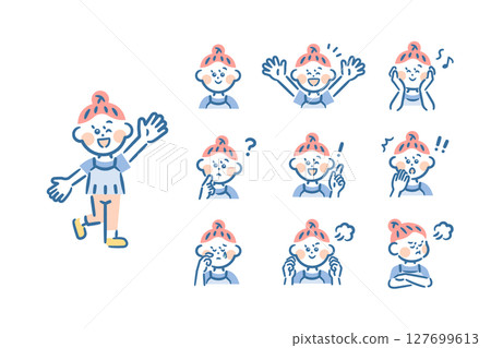 亞洲女孩-全身+9種臉部表情 127699613