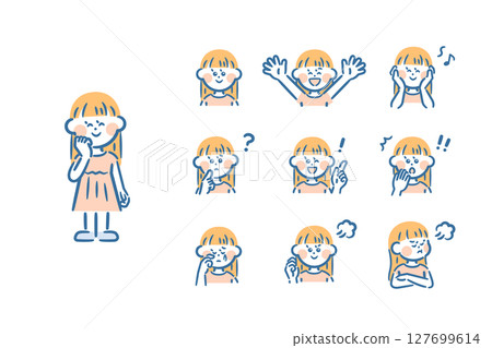 Girl: Full body + 9 facial expressions 127699614