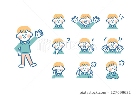 European boy - full body + 9 facial expressions European boy - full body + 9 facial expressions 127699621