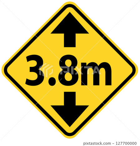 Height restriction limit 3.8 meter warning sign. Road sign vehicle height limit square board. Traffic symbol. flat style. Height restriction limit 3.8 meter warning sign. Road sign vehicle height limit square board. Traffic symbol. flat style. 127700000