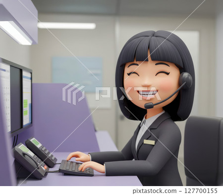 Illustration of a female operator working in a call center 127700155