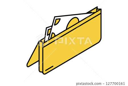 Simple line icon of a wallet with bills inside (isometric illustration) 127700161