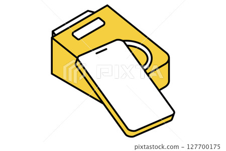 A simple line drawing icon of cashless payment by touching a smartphone (isometric illustration) 127700175