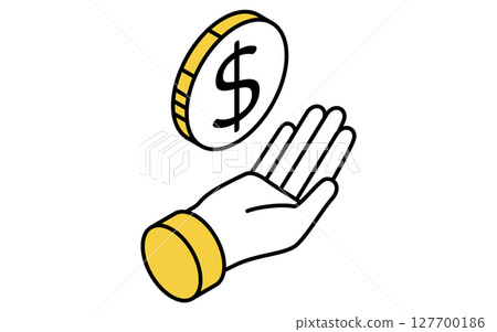 Simple line icon of hand holding dollar coin (isometric illustration) Simple line icon of hand holding dollar coin (isometric illustration) 127700186