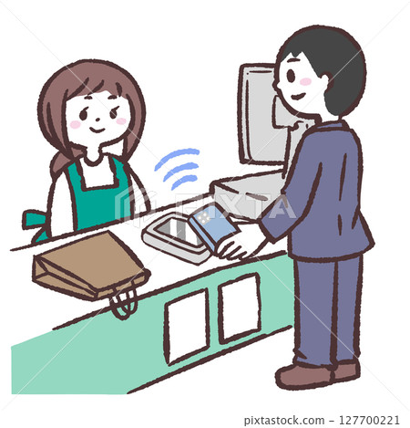 Illustration of a person making a touch payment 127700221