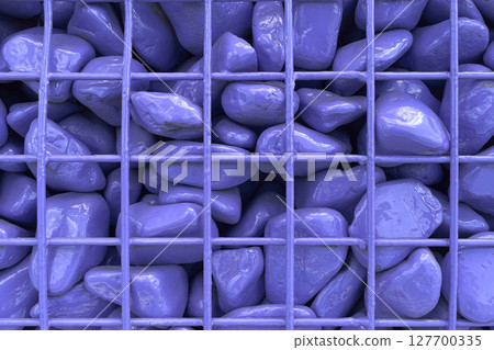 Smooth purple pebbles in a geometric grid, perfect for use in design, backgrounds, and modern aesthetics. 127700335