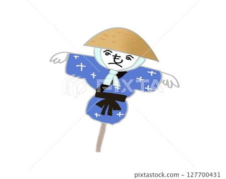 Illustration of a scarecrow standing in a rice field Illustration of a scarecrow standing in a rice field 127700431