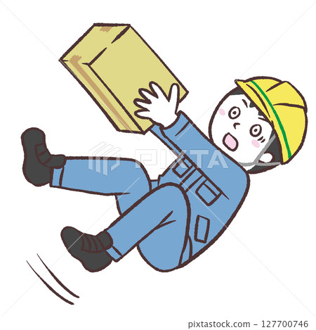 Illustration of a male worker falling over while carrying luggage 127700746