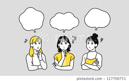 Worried thinking young woman speech bubble set 127700751