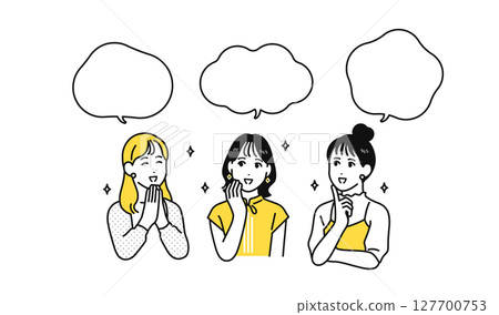 Smiling, Solved, Young Woman, Speech Bubble, Set 127700753