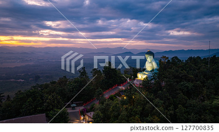 Aerial view of Majestic Buddha at sunrise Aerial view of Majestic Buddha at sunrise 127700835