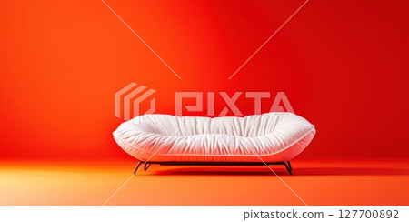 Modern white sofa against a vibrant orange wall in a stylish living space showcasing contemporary design elements and clean lines Modern white sofa against a vibrant orange wall in a stylish living space showcasing contemporary design elements and clean lines 127700892