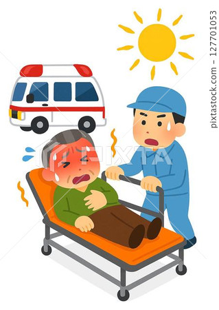一位老人因中暑被緊急送往醫院的插圖 一位老人因中暑被緊急送往醫院的插圖 127701053