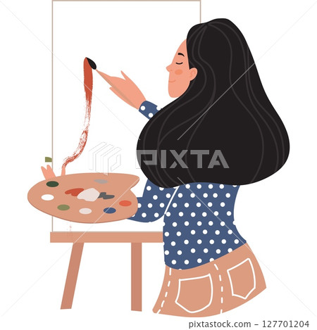 woman painting picture on canvas vector art class icon isolated on white 127701204