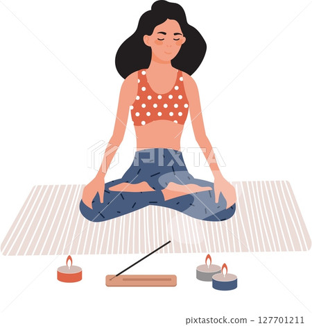 woman meditating and doing breathing practices vector healthy lifestyle and sport icon isolated on white woman meditating and doing breathing practices vector healthy lifestyle and sport icon isolated on white 127701211