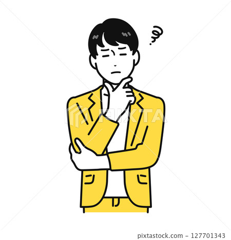 Worried Thinking Jacket Young Man Illustration Material 127701343
